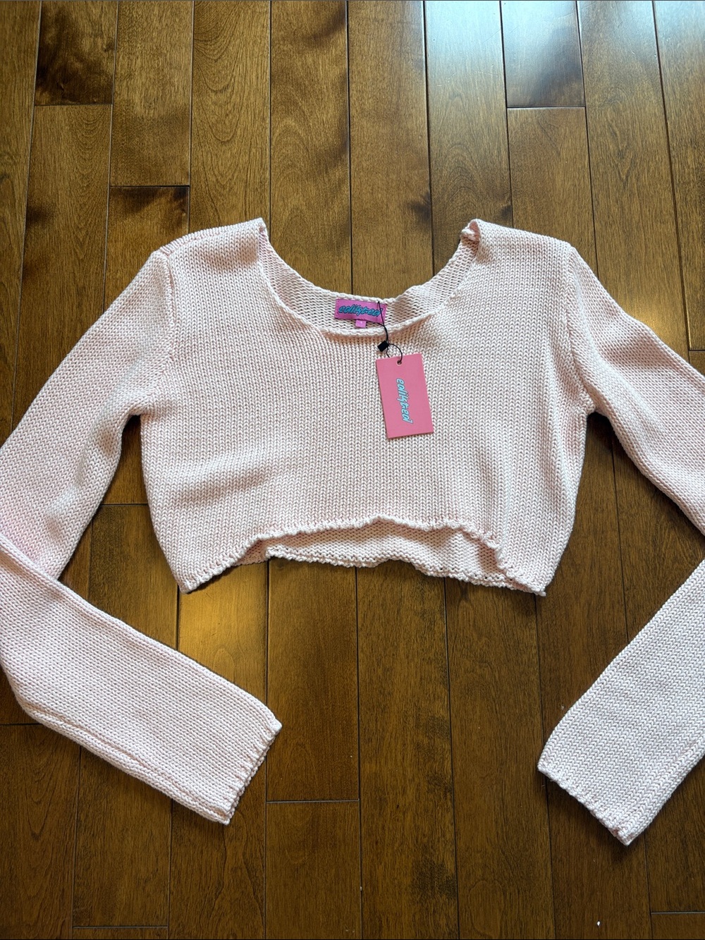 Edikted Pale Pink Cropped Long Sleeve Knit Top